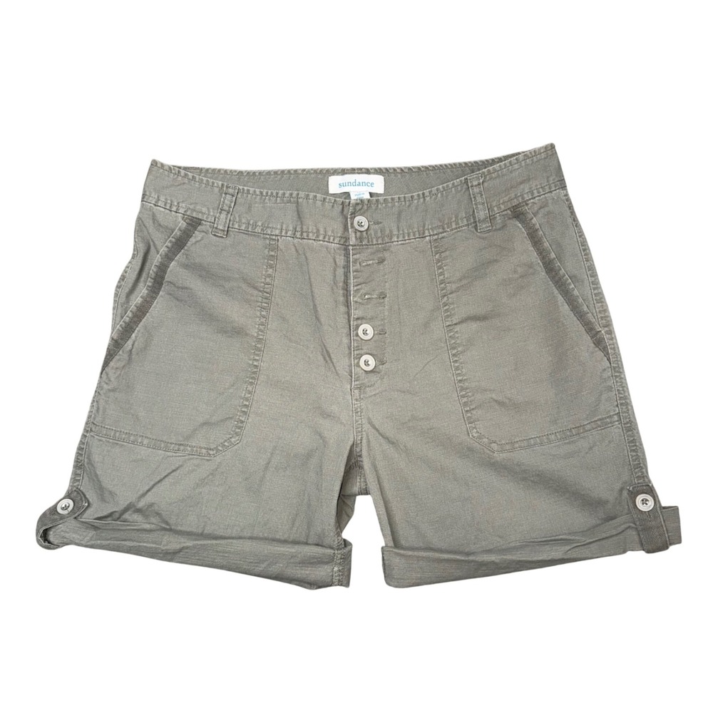Sundance Utility Shorts Women 10 Sage Green Excellent Button Fly Cuffed Cargo